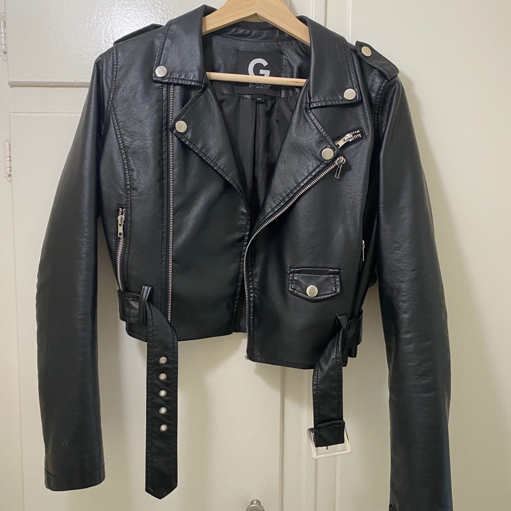 GUESS faux leather moto jacket size S